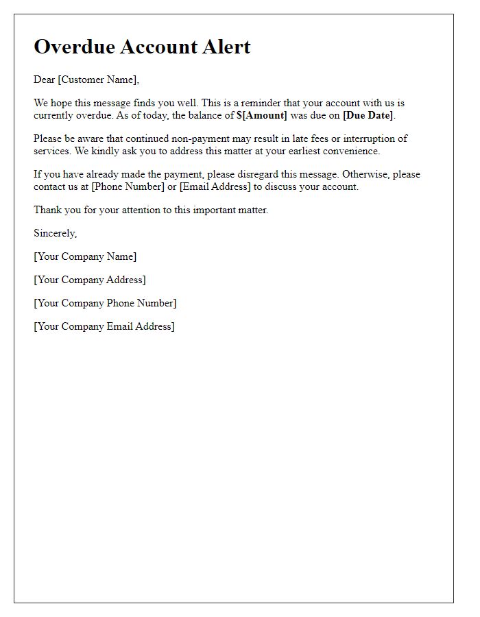 Letter template of overdue account alert for service providers.