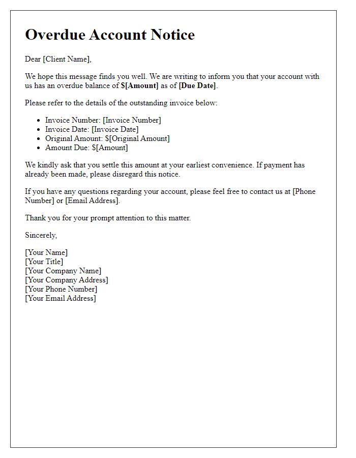 Letter template of overdue account notice for business clients.