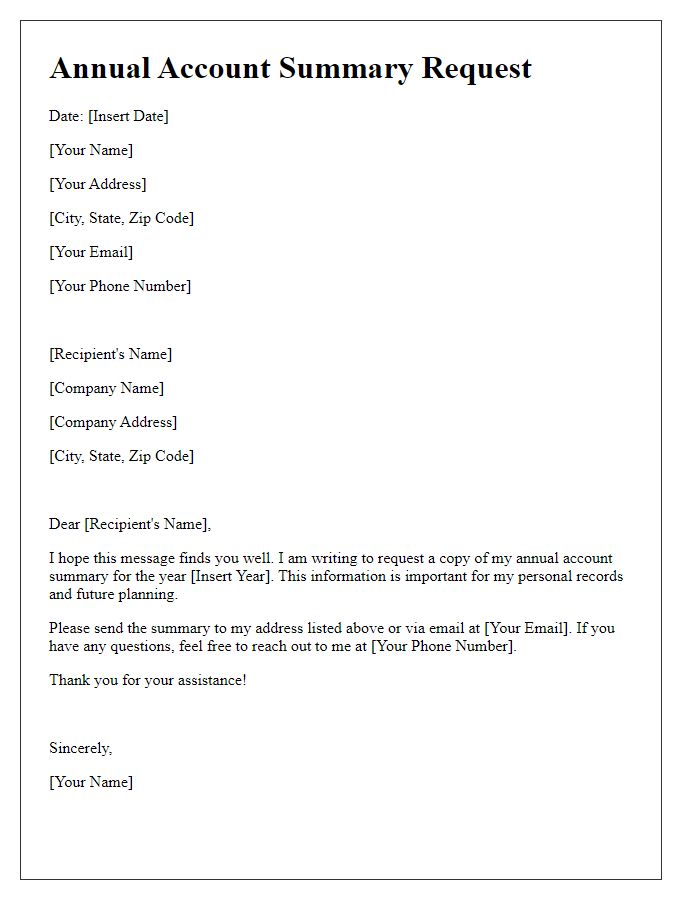 Letter template of annual account summary request