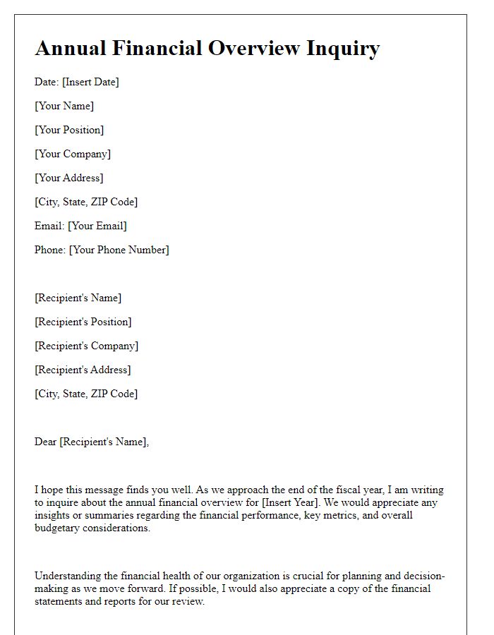 Letter template of annual financial overview inquiry