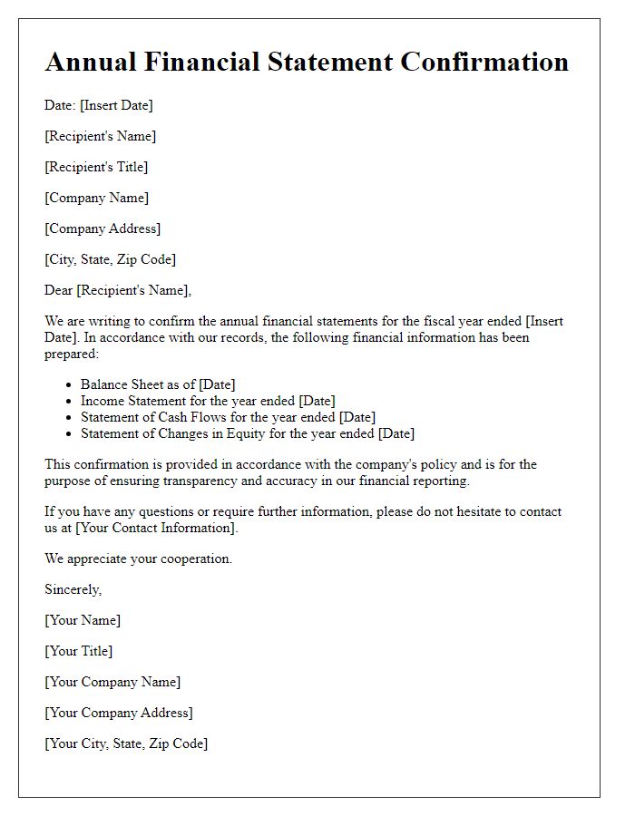 Letter template of annual financial statement confirmation