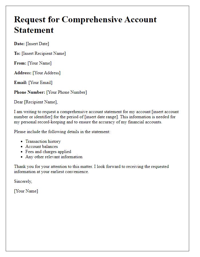 Letter template of comprehensive account statement request