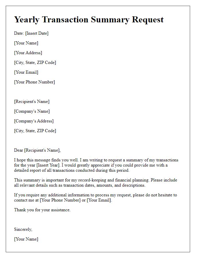 Letter template of yearly transaction summary request