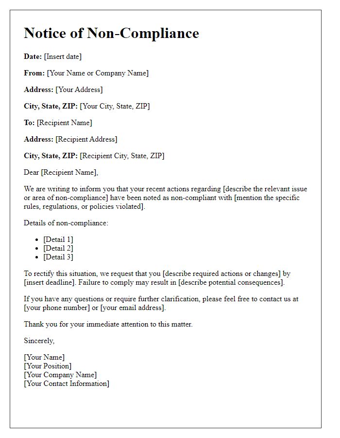 Letter template of Notice of Non-Compliance