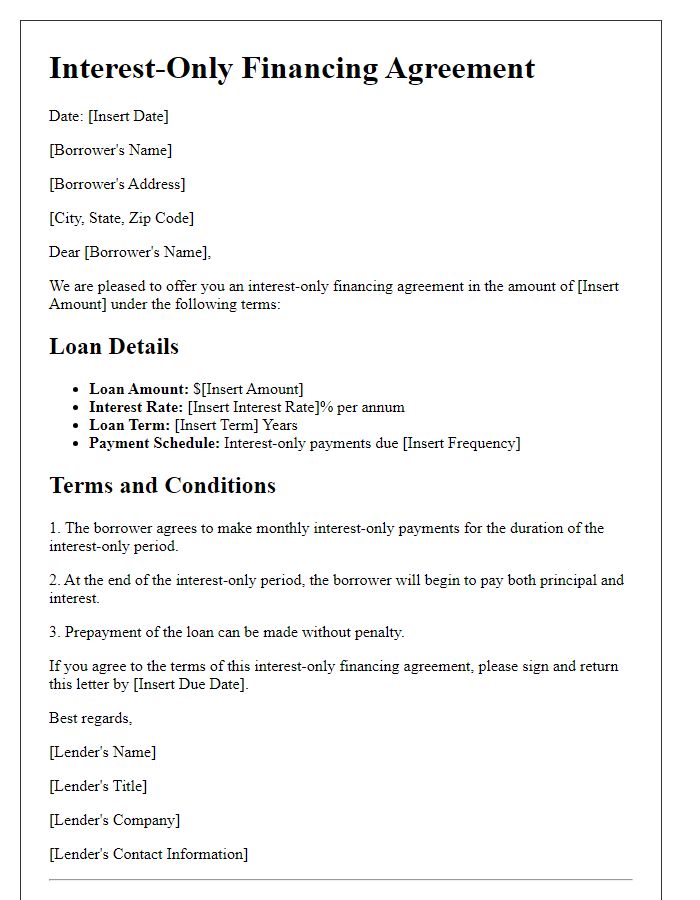 Letter template of interest-only financing agreement