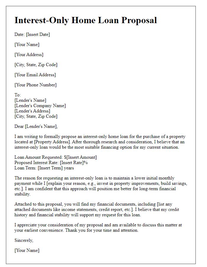 Letter template of interest-only home loan proposal