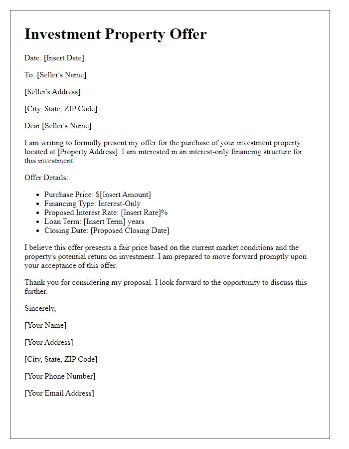 Letter template of interest-only investment property offer