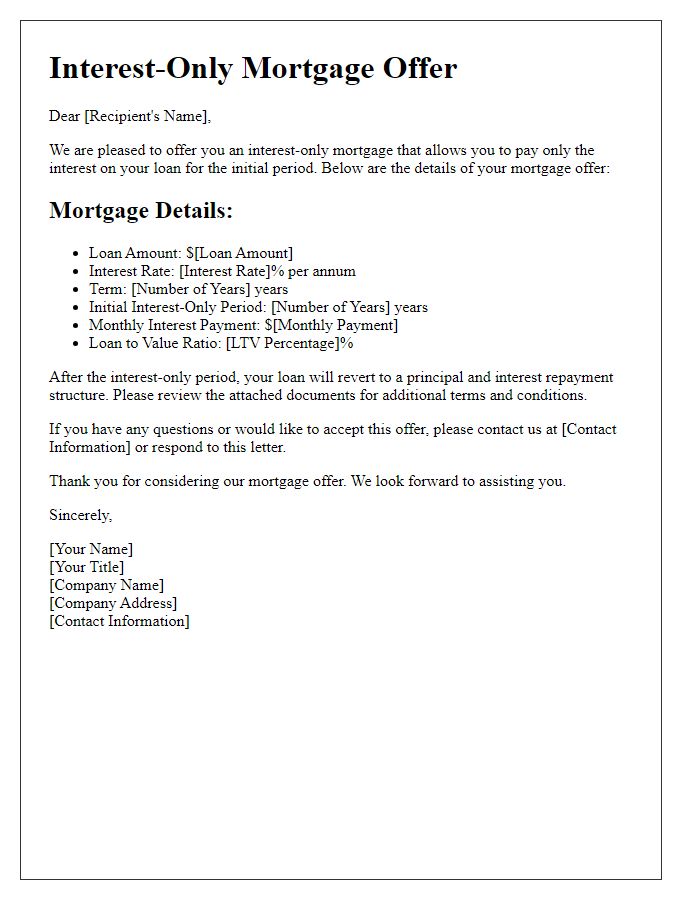 Letter template of interest-only mortgage offer