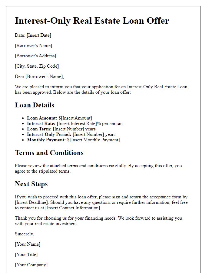 Letter template of interest-only real estate loan offer