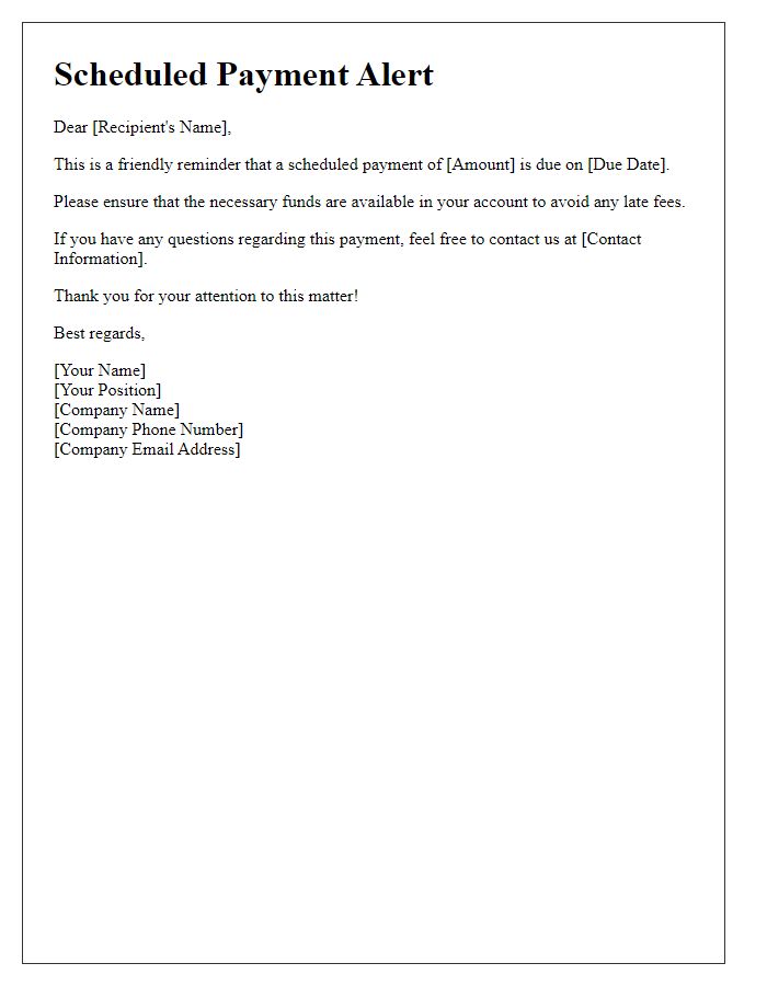 Letter template of Scheduled Payment Alert