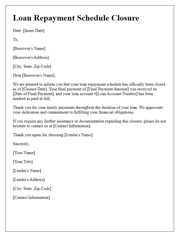 Letter template of Loan Repayment Schedule Closure.