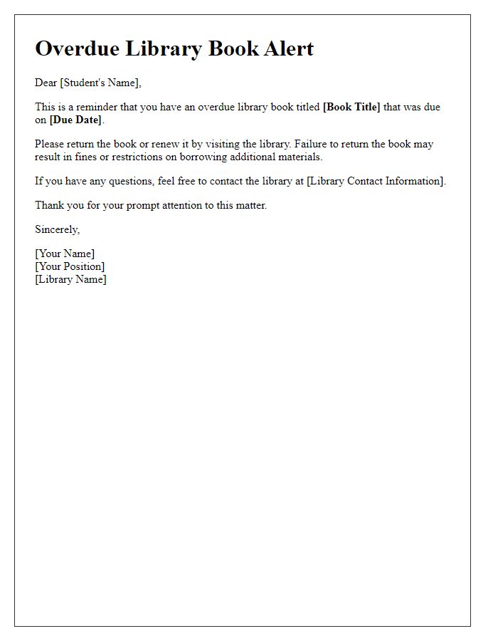 Letter template of overdue library book alert for students.