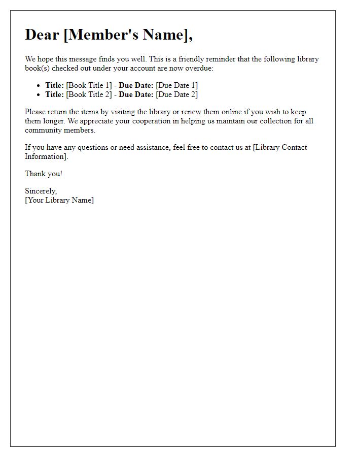 Letter template of overdue library book reminder for community members.