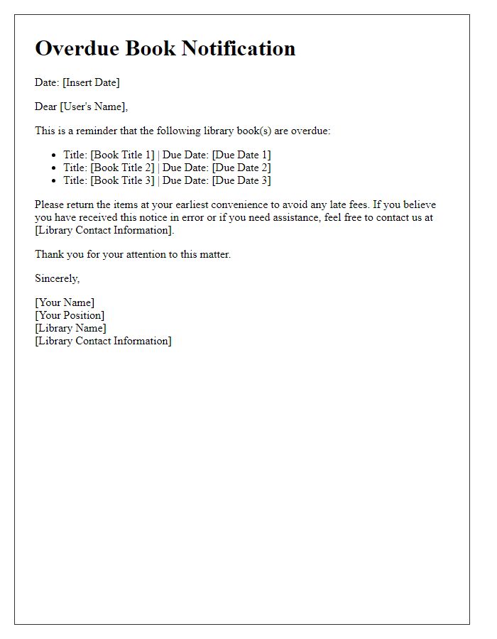 Letter template of overdue library book request for campus users.