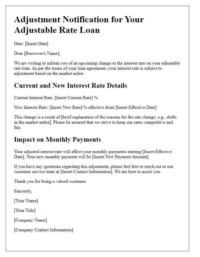 Letter template of adjustable rate loan rate change explanation