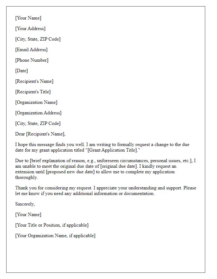 Letter template of due date change request for grant applications.