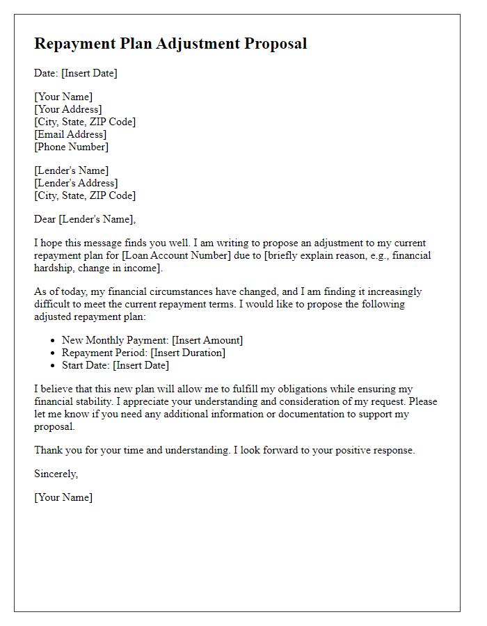 Letter template of repayment plan adjustment proposal