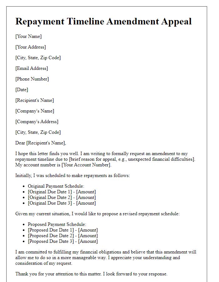 Letter template of repayment timeline amendment appeal