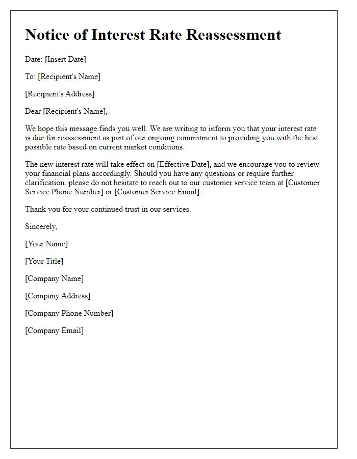 Letter template of notice for interest rate reassessment