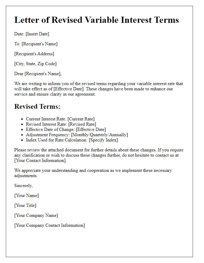 Letter template of revised variable interest terms