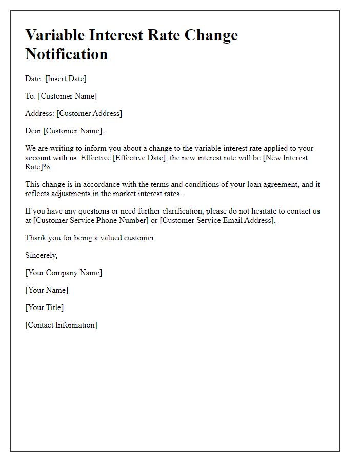 Letter template of variable interest rate change notification