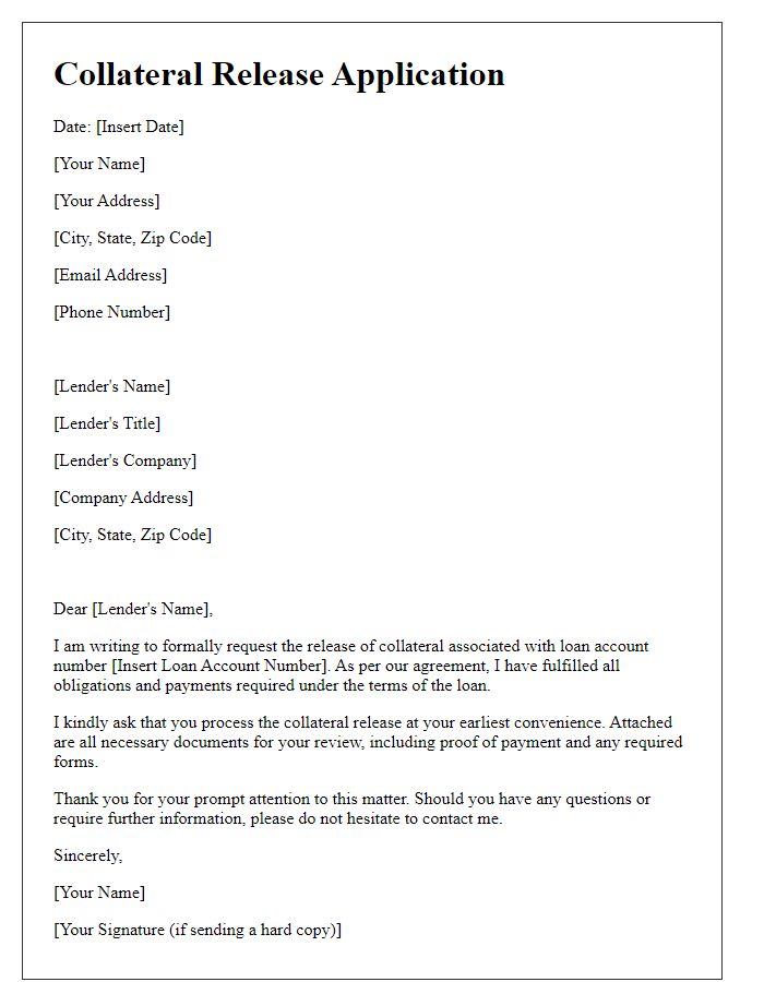 Letter template of collateral release application