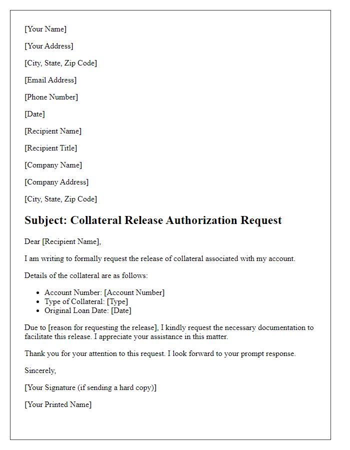 Letter template of collateral release authorization request