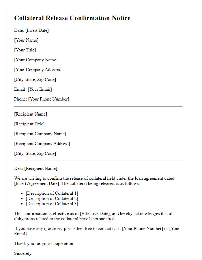 Letter template of collateral release confirmation notice