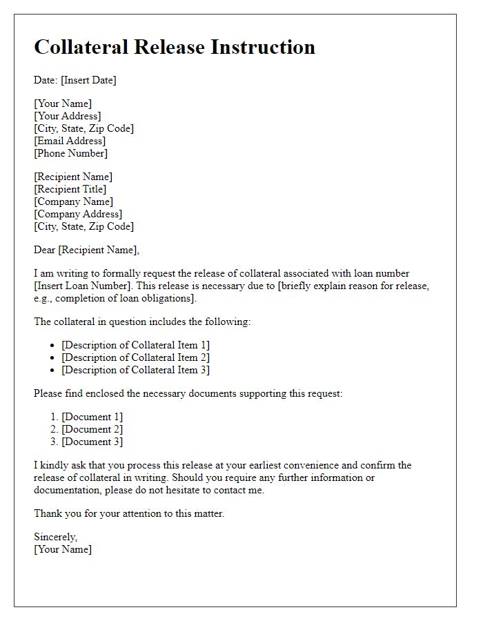 Letter template of collateral release instruction