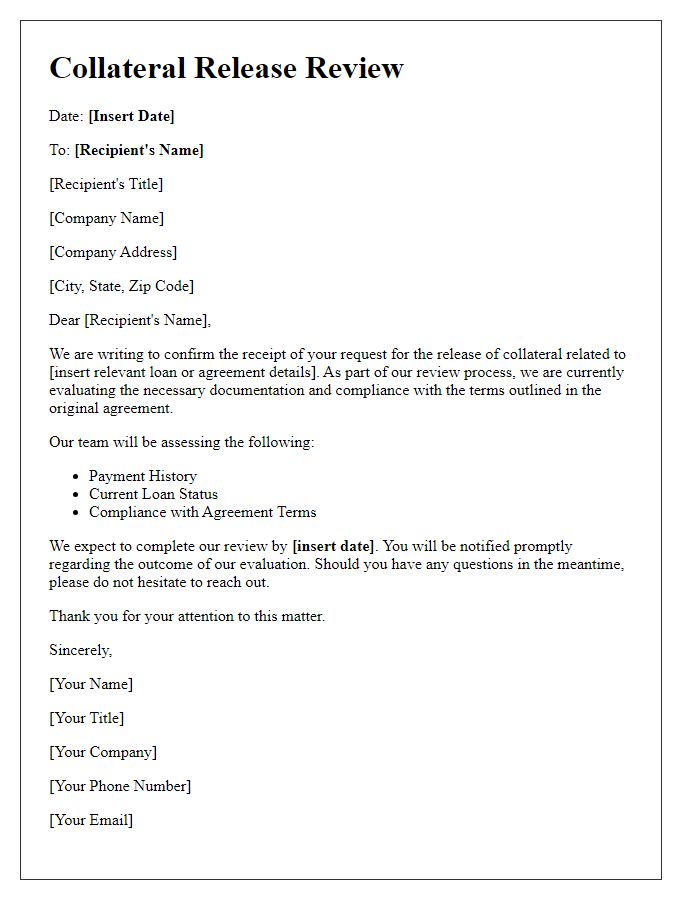 Letter template of collateral release review