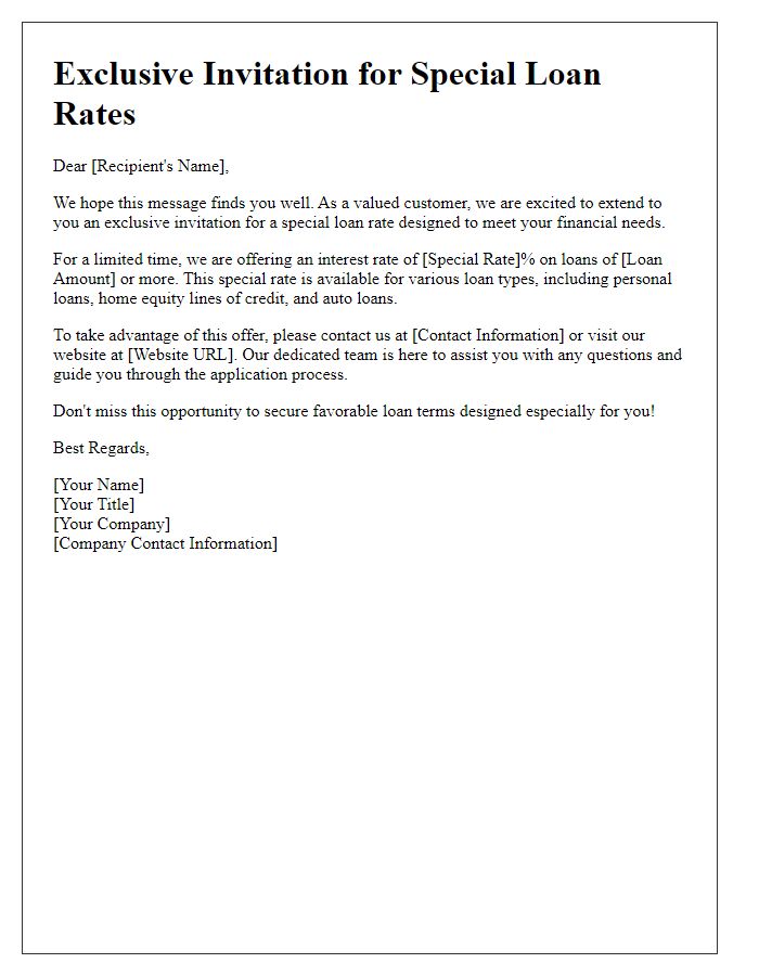 Letter template of special loan rate invitation