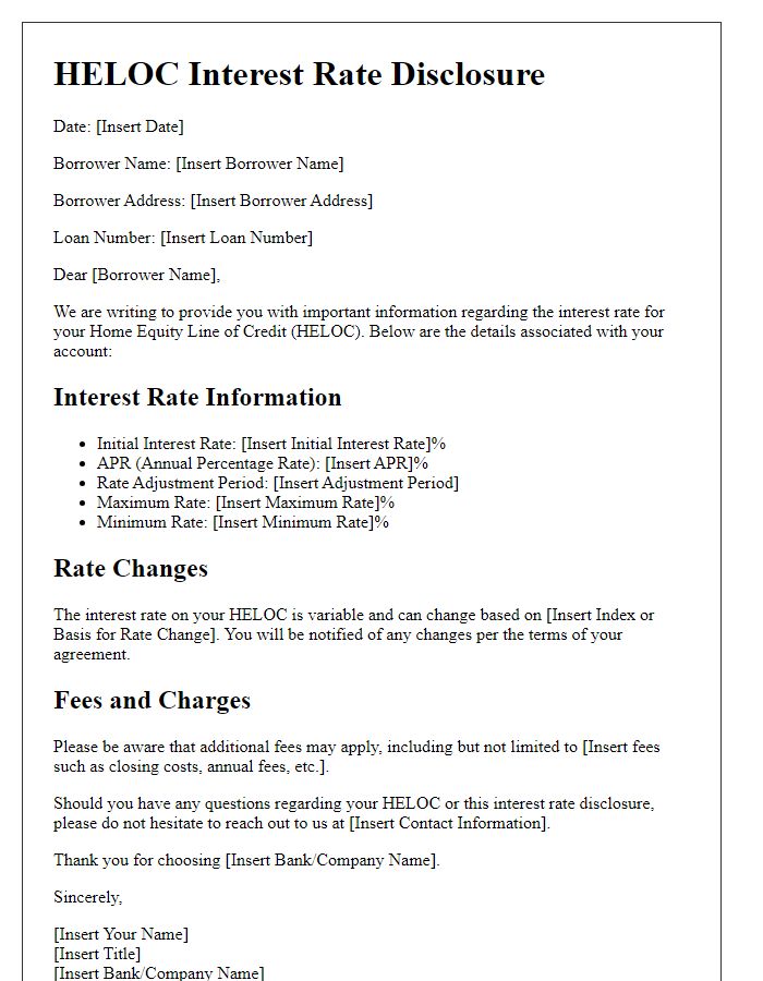 Letter template of HELOC interest rate disclosure.