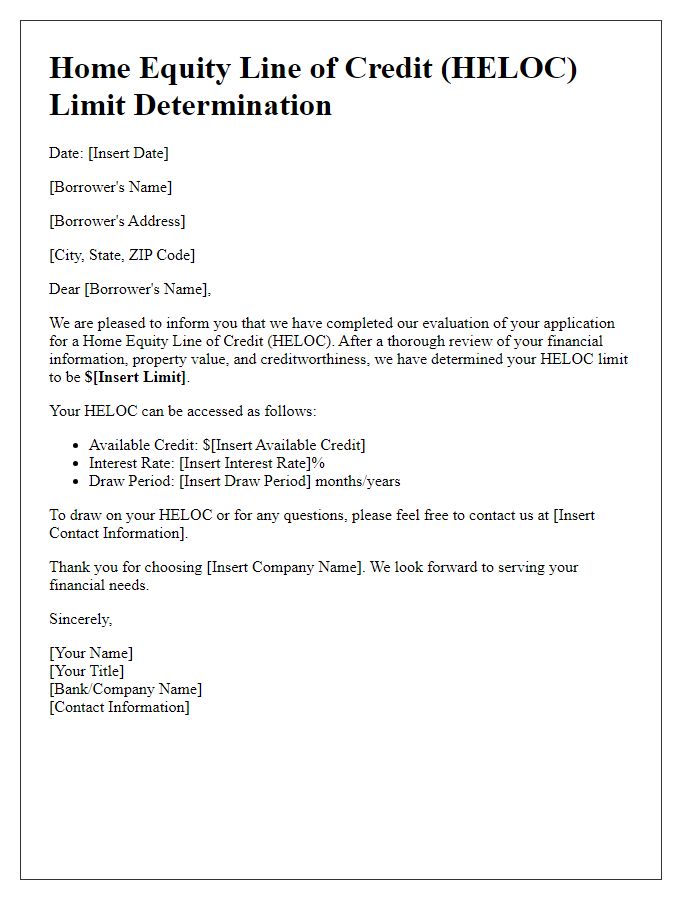 Letter template of HELOC limit determination.