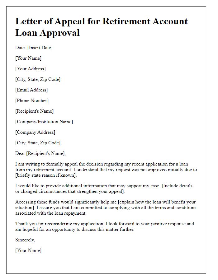 Letter template of appeal for retirement account loan approval