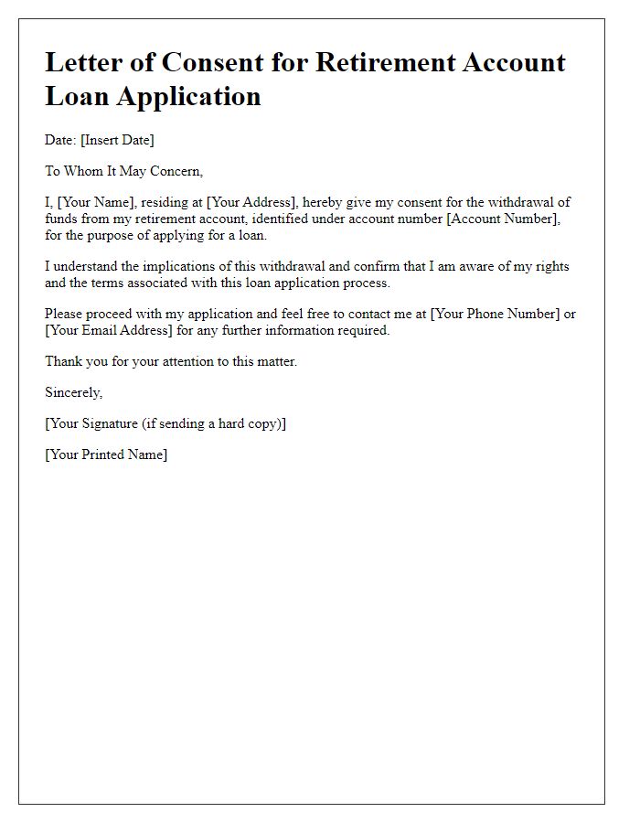 Letter template of consent for retirement account loan application