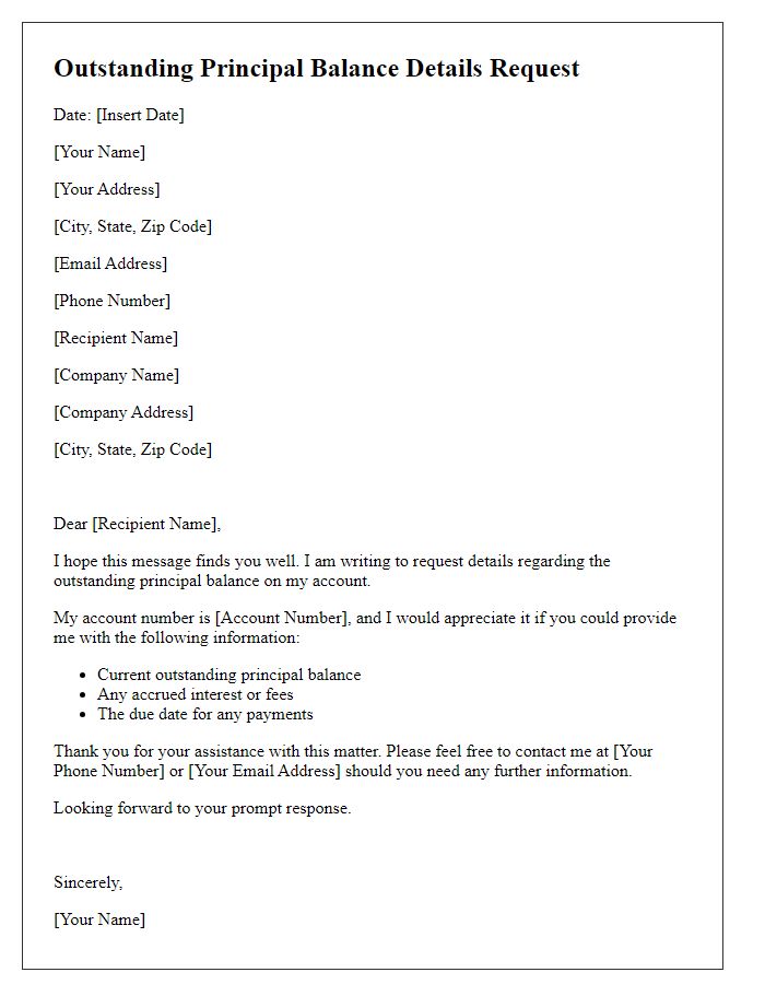 Letter template of outstanding principal balance details request