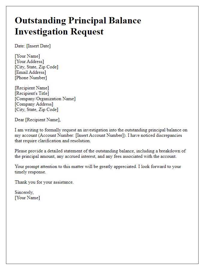 Letter template of outstanding principal balance investigation request