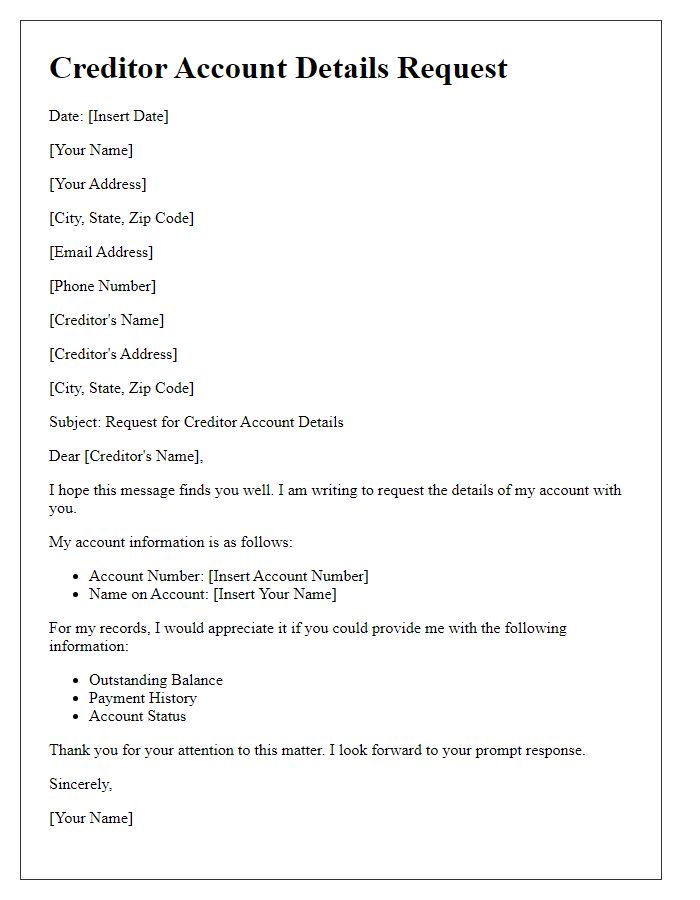 Letter template of creditor account details request