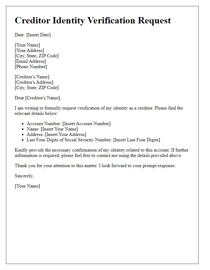 Letter template of creditor identity verification request