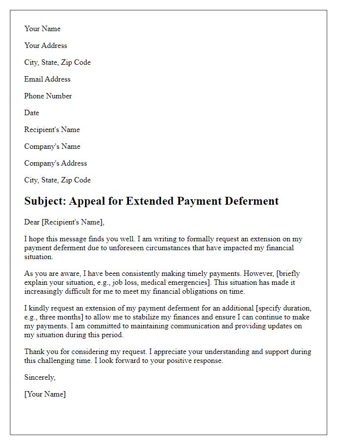 Letter template of appeal for extended payment deferment