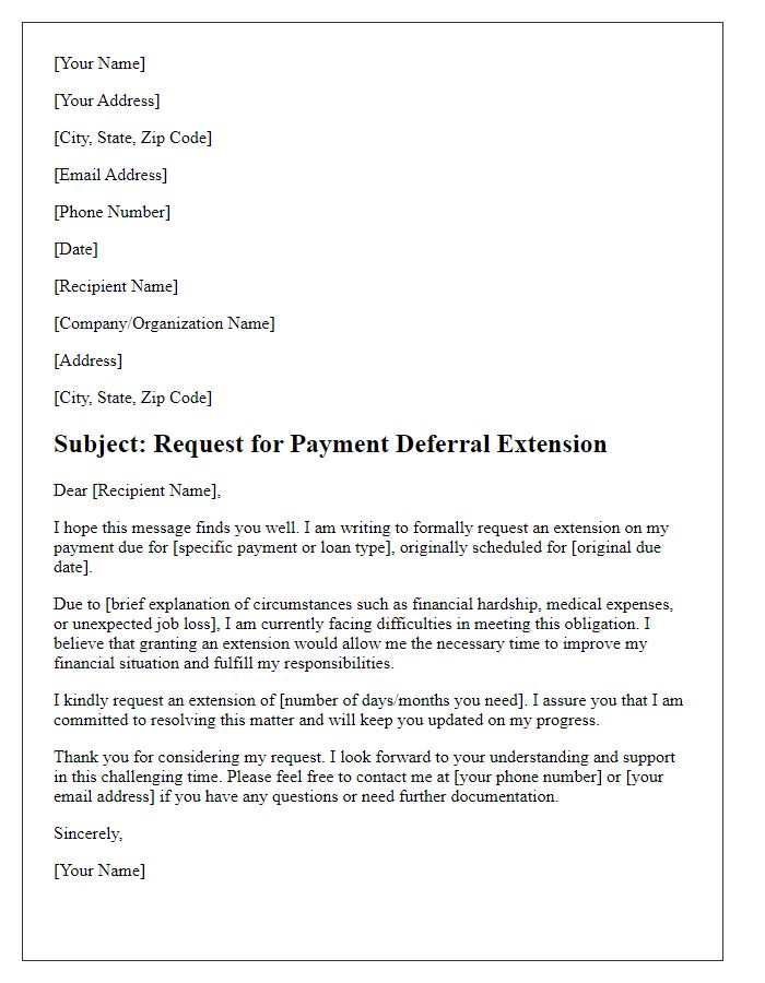 Letter template of payment deferral extension justification