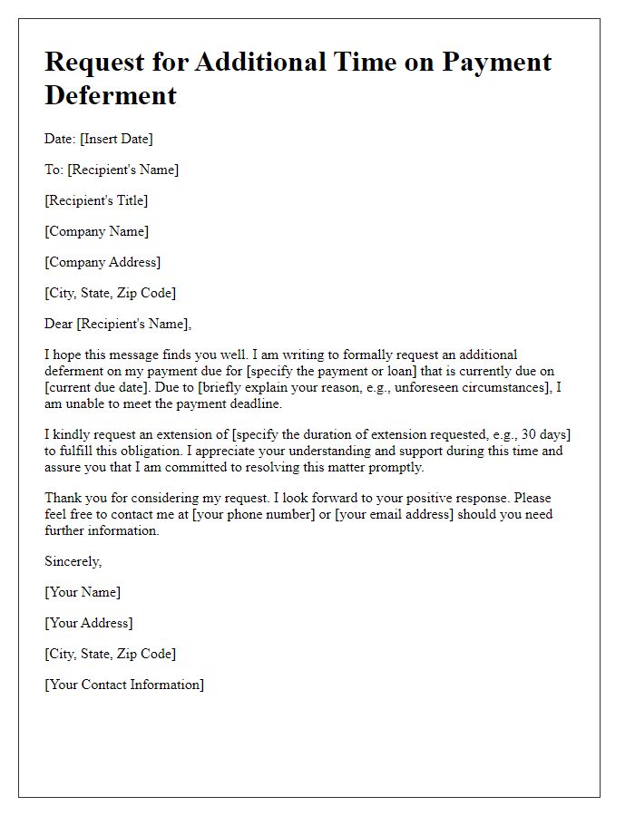 Letter template of request for additional time on payment deferment