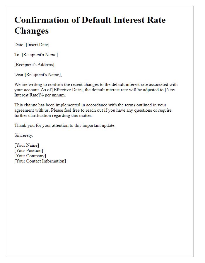 Letter template of confirmation for default interest rate changes