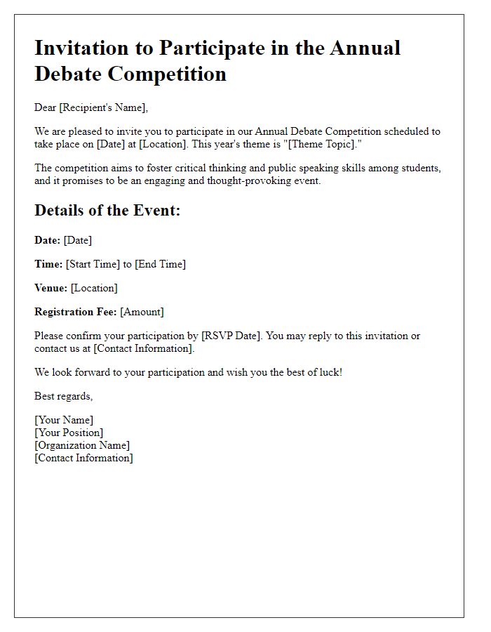 Letter template of invitation for debate competition