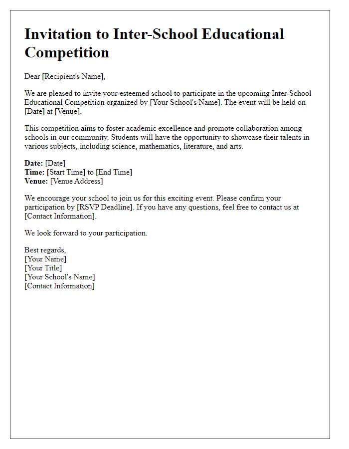 Letter template of invitation for inter-school educational competition