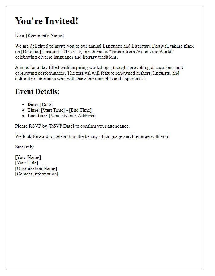 Letter template of invitation for language and literature festival