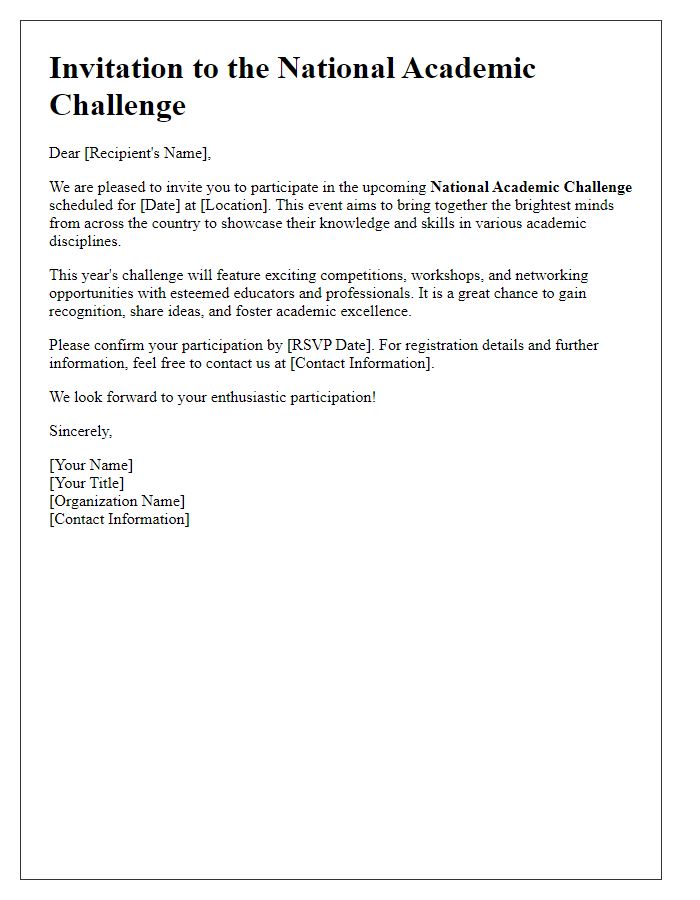 Letter template of invitation for national academic challenge