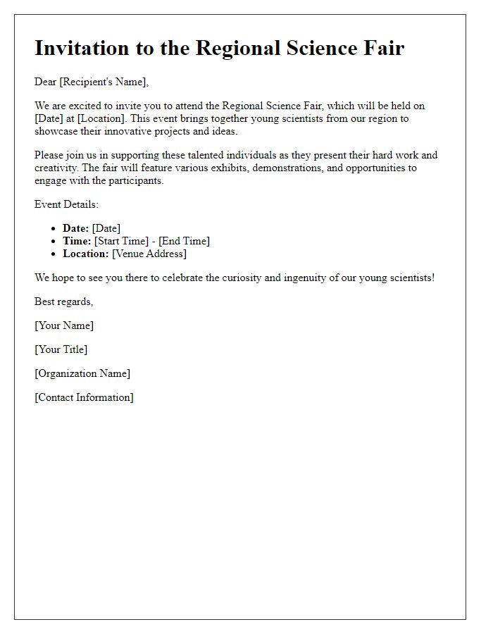 Letter template of invitation for regional science fair