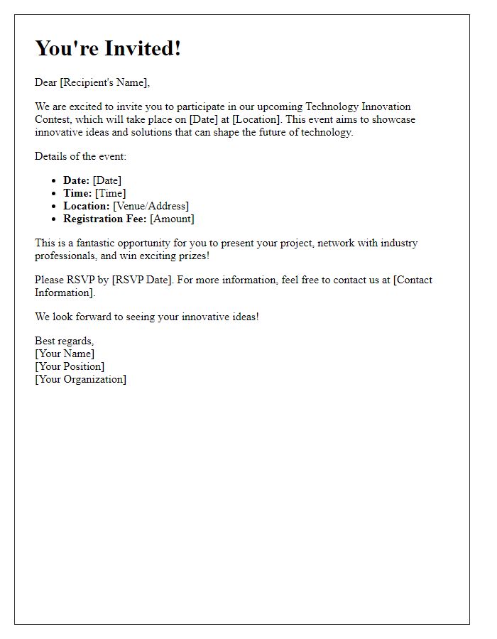 Letter template of invitation for technology innovation contest