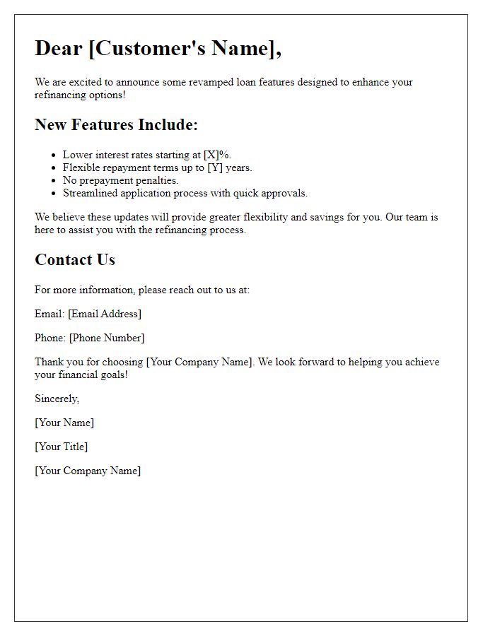 Letter template of revamped loan features for refinancing options.